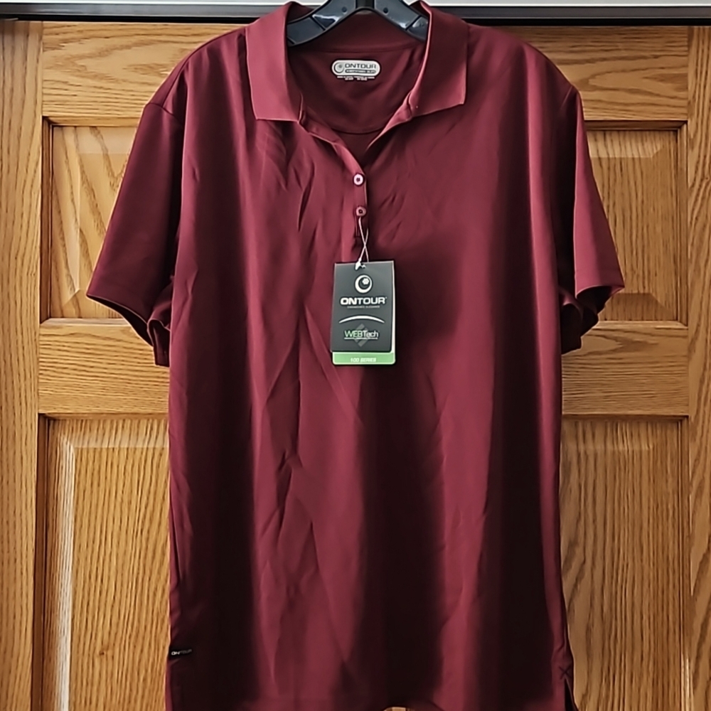 NWT Women's ONTOUR Burgundy Performance Polo Shirt size 2XL